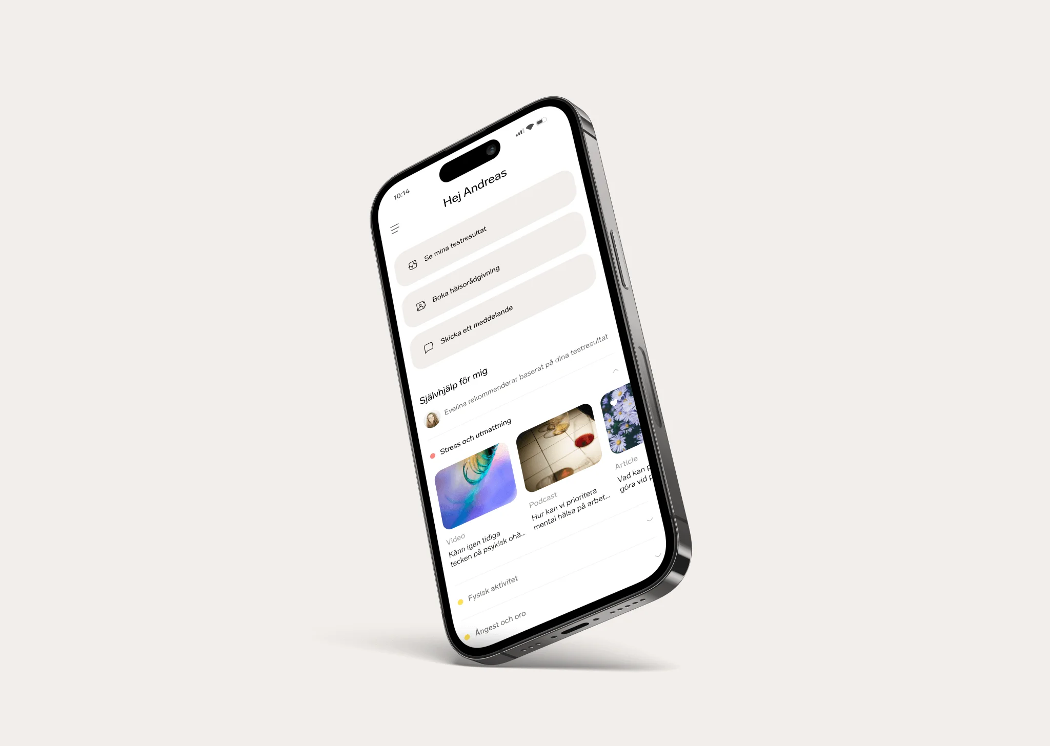 OneLabs digitala plattform för företagshälsa visad i mobilappen med personliga hälsoinsatser